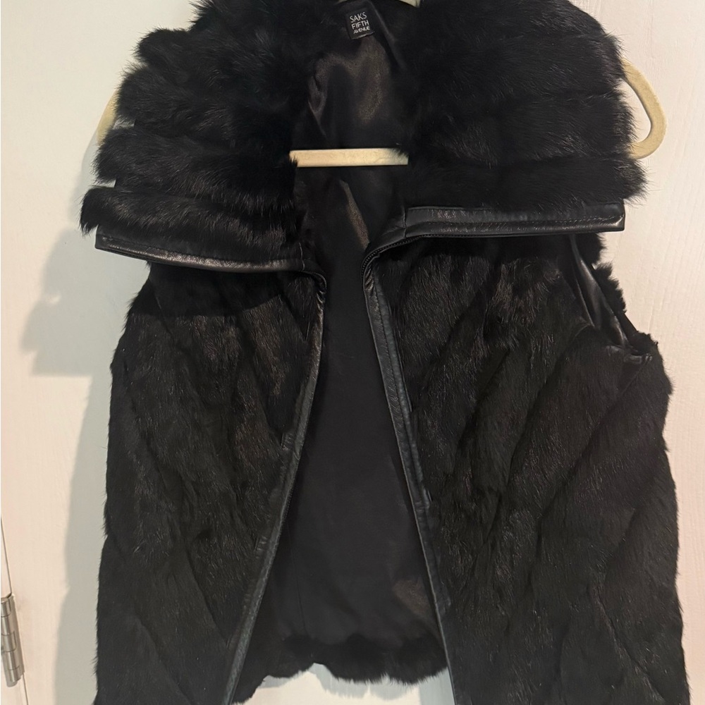 Saks Fifth Avenue Black Rabbit Fur Vest